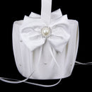 Bow Pearl Rhinestone Wedding Ceremony Party Satin Flower Girl Basket Favor