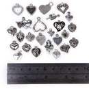 Alloy Silver Assorted Heart Shapes DIY Charms Pendants Beads Bulk Pack of 25