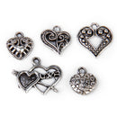 Alloy Silver Assorted Heart Shapes DIY Charms Pendants Beads Bulk Pack of 25