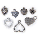 Alloy Silver Assorted Heart Shapes DIY Charms Pendants Beads Bulk Pack of 25
