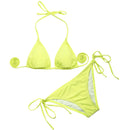 Fashionable Low Rise Full Lined Highly Elastic Polyamide Fabric Bikini Swimwear Swimsuit Greenish Yellow S