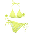 Fashionable Low Rise Full Lined Highly Elastic Polyamide Fabric Bikini Swimwear Swimsuit Greenish Yellow S