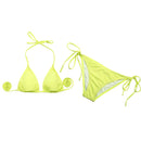 Fashionable Low Rise Full Lined Highly Elastic Polyamide Fabric Bikini Swimwear Swimsuit Greenish Yellow S