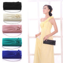 Women Girls Ladies Fashionable Glossy Satin Rose Flower Chain Strap Purse Handbag Clutch Wedding Party Accessory Blue