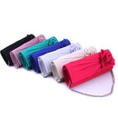 Women Girls Ladies Fashionable Glossy Satin Rose Flower Chain Strap Purse Handbag Clutch Wedding Party Accessory Blue