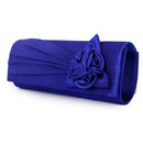 Women Girls Ladies Fashionable Glossy Satin Rose Flower Chain Strap Purse Handbag Clutch Wedding Party Accessory Blue