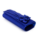 Women Girls Ladies Fashionable Glossy Satin Rose Flower Chain Strap Purse Handbag Clutch Wedding Party Accessory Blue