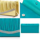Set Of Women Fashionable Glossy Satin Rose Flower Handbag Purse Clutch With Chain Party Bridal Club Accessory Gold