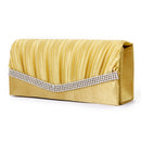 Set Of Women Fashionable Glossy Satin Rose Flower Handbag Purse Clutch With Chain Party Bridal Club Accessory Gold