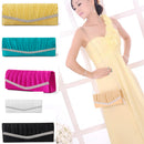 Set Of Women Fashionable Glossy Satin Rose Flower Handbag Purse Clutch With Chain Party Bridal Club Accessory Gold