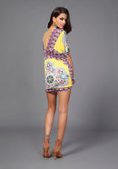 Women Girls Ladies Mini Short Sleeves V Neck Summer Dress Clothing Outfit Accessory Yellow XL