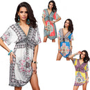 Women Girls Ladies Mini Short Sleeves V Neck Summer Dress Clothing Outfit Accessory Yellow XL
