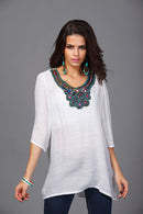 Women Girls Summer Party Casual Clothing Fashion Neck Embroidery Half-Sleeve Plus Size Autumn Loose Blouses Shirt Top White 3XL
