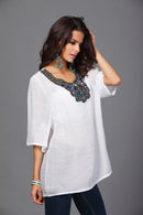 Women Girls Summer Party Casual Clothing Fashion Neck Embroidery Half-Sleeve Plus Size Autumn Loose Blouses Shirt Top White 3XL