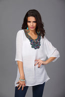 Women Girls Summer Party Casual Clothing Fashion Neck Embroidery Half-Sleeve Plus Size Autumn Loose Blouses Shirt Top White 3XL