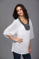 Women Girls Summer Party Casual Clothing Fashion Neck Embroidery Half-Sleeve Plus Size Autumn Loose Blouses Shirt Top White 3XL