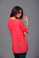 Women Girls Summer Party Casual Clothing Fashion Neck Embroidery Half-Sleeve Plus Size Autumn Loose Blouses Shirt Top Red Size 3XL