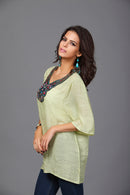 Women Girls Summer Party Casual Clothing Fashion Neck Embroidery Half-Sleeve Plus Size Autumn Loose Blouses Shirt Top Light Green L