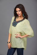 Women Girls Summer Party Casual Clothing Fashion Neck Embroidery Half-Sleeve Plus Size Autumn Loose Blouses Shirt Top Light Green 3XL