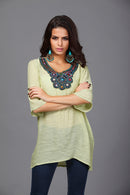 Women Girls Summer Party Casual Clothing Fashion Neck Embroidery Half-Sleeve Plus Size Autumn Loose Blouses Shirt Top Light Green 3XL