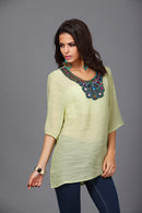 Women Girls Summer Party Casual Clothing Fashion Neck Embroidery Half-Sleeve Plus Size Autumn Loose Blouses Shirt Top Light Green 3XL