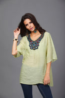 Women Girls Summer Party Casual Clothing Fashion Neck Embroidery Half-Sleeve Plus Size Autumn Loose Blouses Shirt Top Light Green 3XL