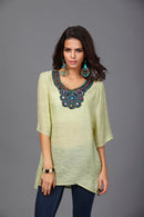 Women Girls Summer Party Casual Clothing Fashion Neck Embroidery Half-Sleeve Plus Size Autumn Loose Blouses Shirt Top Light Green 3XL