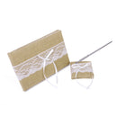 Set Of Lace Embellished Burlap Guest Book With Pen And Stand Wedding Party Supplies