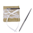 Set Of Lace Embellished Burlap Guest Book With Pen And Stand Wedding Party Supplies