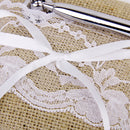 Set Of Lace Embellished Burlap Guest Book With Pen And Stand Wedding Party Supplies