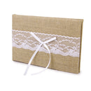 Set Of Lace Embellished Burlap Guest Book With Pen And Stand Wedding Party Supplies