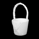 Satin Double Heart Crystal Rhinestone Flower Girl Basket Wedding Party Decor White