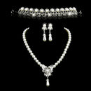 Vintage Long Pendant Style Rhinestone Faux Pearl Necklace Earrings Set Wedding Party Supplies