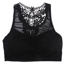Women Girls Ladies Fashionable Hollow Crochet Flower Back Design Cotton Blend Crop Top Vest Blouse Bra Black