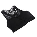Women Girls Ladies Fashionable Hollow Crochet Flower Back Design Cotton Blend Crop Top Vest Blouse Bra Black