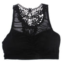 Women Girls Ladies Fashionable Hollow Crochet Flower Back Design Cotton Blend Crop Top Vest Blouse Bra Black
