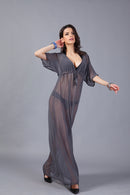 Women Girls Ladies Chiffon Elastic Adjustable Deep V Cover Up Beach Wear Dress Dark Grey