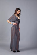 Women Girls Ladies Chiffon Elastic Adjustable Deep V Cover Up Beach Wear Dress Dark Grey