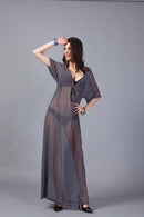 Women Girls Ladies Chiffon Elastic Adjustable Deep V Cover Up Beach Wear Dress Dark Grey