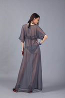 Women Girls Ladies Chiffon Elastic Adjustable Deep V Cover Up Beach Wear Dress Dark Grey