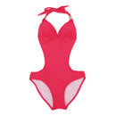 Women Girls Ladies Elastic Comfortable One Side Cut Tie At Neck Bikini Swimsuit Swimwear XL Red