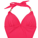 Women Girls Ladies Elastic Comfortable One Side Cut Tie At Neck Bikini Swimsuit Swimwear XL Red