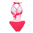 Women Girls Ladies Elastic Comfortable One Side Cut Tie At Neck Bikini Swimsuit Swimwear XL Red