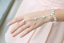 Women Girls Ladies Pearl Rhinestone Bangle Bracelet With Ring Cuff Chain Wedding Party Supplies