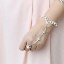 Women Girls Ladies Pearl Rhinestone Bangle Bracelet With Ring Cuff Chain Wedding Party Supplies