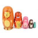 Set of 5 Wooden Nesting Dolls Animal Russian Doll Matryoshka Collectible Art