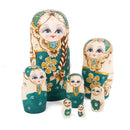 7PCS Painted Wooden Girl with Braided Hair Russian Nesting Dolls