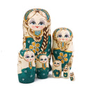 7PCS Painted Wooden Girl with Braided Hair Russian Nesting Dolls