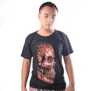 3D Skull Shoulder Sleeves Crew Neck Glow In The Dark T-Shirt Tees XXXL Black