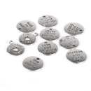 Vintage Silver Alloy Carved Letter Round Pendant Charms